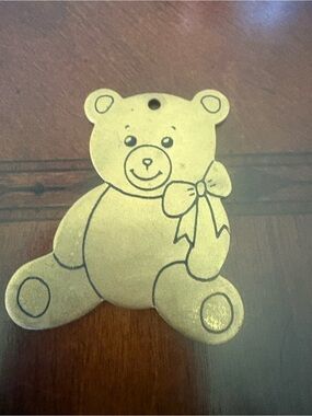 Brass Teddy Bear Ornament,pendant or key chain with Bow